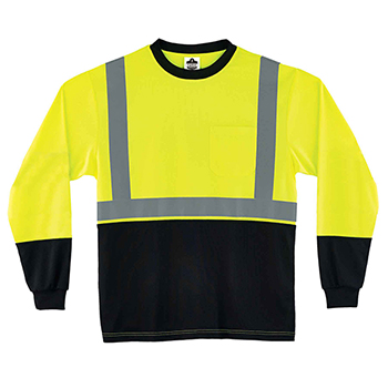 ergodyne GloWear&#174; 8291BK 3XL Lime Type R Class 2 Black FrontLong Sleeve T-Shirt