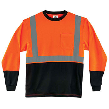 ergodyne GloWear&#174; 8291BK 5XL Orange Type R Class 2 Black FrontLong Sleeve T-Shirt