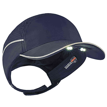 ergodyne Skullerz&#174; 8965 Long Brim Navy Lightweight Bump Cap Hat w/ LED Lighting