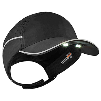 ergodyne Skullerz&#174; 8965 Long Brim Black Lightweight Bump Cap Hat w/ LED Lighting