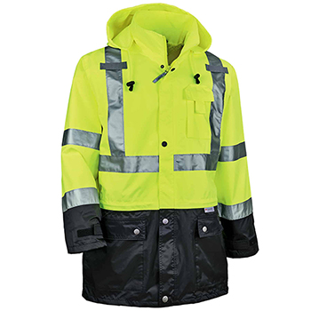 ergodyne GloWear&#174; 8365BK XL Lime Type R Class 3 Black Front Rain Jacket