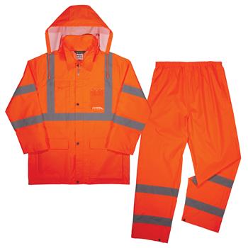 ergodyne GloWear 8376K Lightweight Hi-Vis Rain Suit, Medium, Orange
