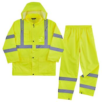 ergodyne GloWear 8376K Lightweight Hi-Vis Rain Suit, Large, Lime