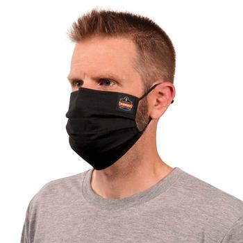 ergodyne Skullerz 8801 Pleated Face Cover Mask, Reusable, Cotton, Black, 12 Pack