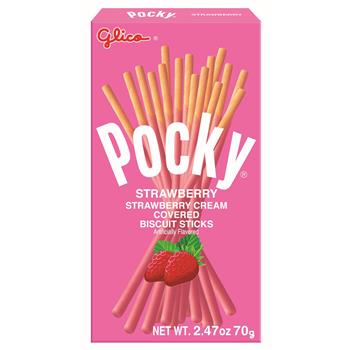 Pocky Cream Covered Biscuit Sticks, 2.47 oz, Strawberry, 10 Boxes/Box