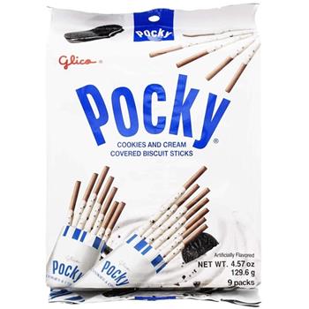 Pocky Cream Covered Biscuit Sticks, Family Pack, 4.57 oz, Cookies and Cream, 9 Pouches/Pack, 5 Packs/Box