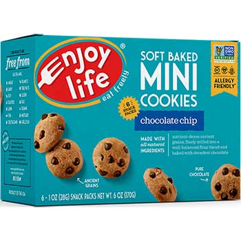Enjoy Life Allergy Friendly Crunchy Mini Chocolate Chip Cookies, 1 oz, 6 Bags/Box, 6 Boxes/Carton
