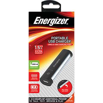 Energizer Portable Backup Battery USB Charger with LED Light, 2600 mAh