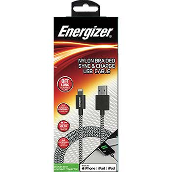 Energizer Lightning Nylon Braided Sync &amp; Charge Cable, 8 ft.