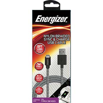 Energizer Nylon Braided Sync &amp; Charge Type-C Cable, 8 ft.