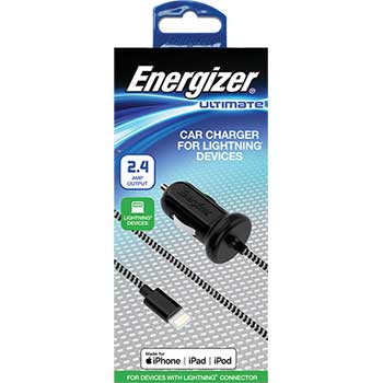Energizer Dedicated Car Charger w/ 4ft Nylon Braided Lightning Cable, 2.4 Amp