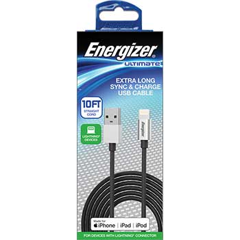 Energizer Metal Tip Lightning Sync &amp; Charge Cable, 10 ft.