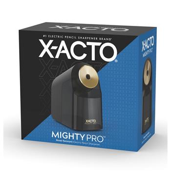X-ACTO Model 1606 Mighty Pro Electric Pencil Sharpener, AC-Powered, 4&quot; x 8&quot; x 7.5&quot;, Black/Gold/Smoke