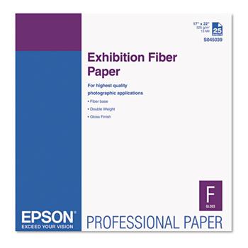 Epson Exhibition Fiber Paper, 33 lb, 13 Mil, 17&quot; x 22&quot;, White, 25 Sheets