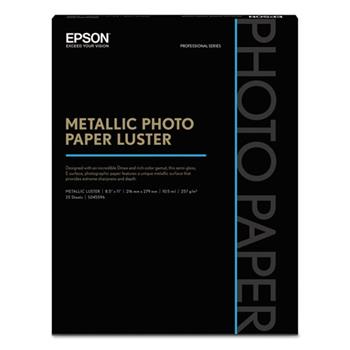 Epson Professional Media Metallic Photo Paper, Luster, 10.5 mil, 8.5&quot; x 11&quot;, White, 25 Sheets/Pack