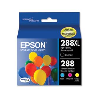 Epson (288XL) DURABrite Ultra High-Yield Ink, 500/450 Page-Yield, Black/Cyan/Magenta/Yellow