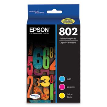 Epson T802520S (802) DURABrite Ultra Ink, 650 Page-Yield, Cyan/Magenta/Yellow