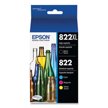 Epson T822XLBCS (T822XL) DURABrite Ultra High-Yield Ink, 1,100 Page-Yield, Black/Cyan/Magenta/Yellow