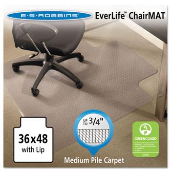 ES Robbins EverLife Chair Mats For Low Pile Carpet With Lip, 36 x 48, Clear