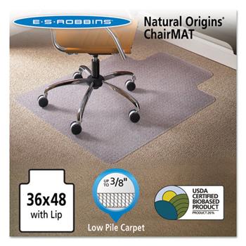 ES Robbins Natural Origins Chair Mat With Lip For Carpet, 36 x 48, Clear