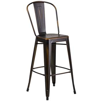 Flash Furniture Indoor/Outdoor Barstool with Back, Metal, Distressed Copper, 30 in H