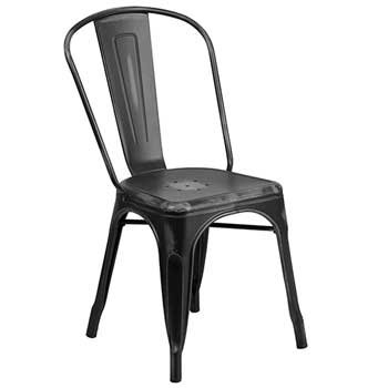 Flash Furniture Indoor/Outdoor Stackable Chair, Metal, Distressed Black