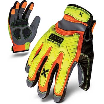 Ironclad Work Gloves, Hi-Viz Impact Protection, Yellow/Orange, Large