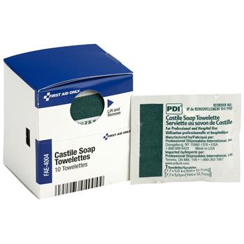 First Aid Only Castile Soap Towelettes, 10/Box