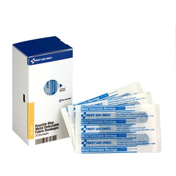 First Aid Only SC Blue Metal Detectable Bandages, Knuckles, 1 x 3, 20/Box