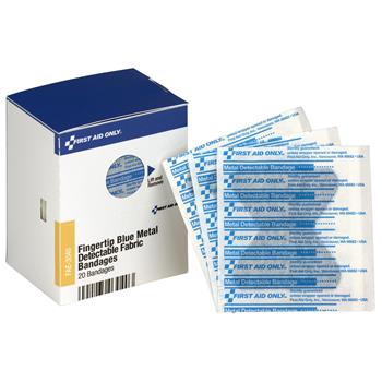 First Aid Only™ SmartCompliance Blue Metal Detectable Bandages,Fingertip,1 3/4x2, 20 Bx, 24/Ct
