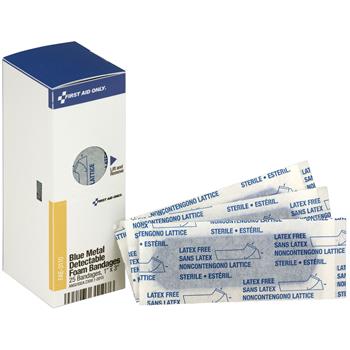 First Aid Only Metal Detectable Adhesive Bandages, Foam, Blue, 1 x 3, 25/Box