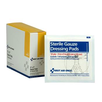 First Aid Only Gauze Dressing Pads, 3&quot; x 3&quot;, 10/Box