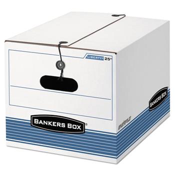 Bankers Box STOR/FILE Storage Box, Legal/Letter, Tie Closure, White/Blue, 4/Carton