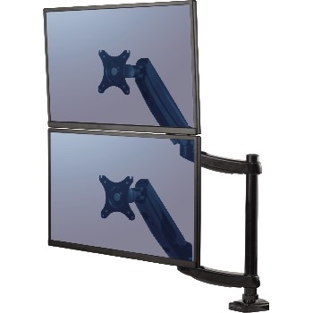 Fellowes&#174; Platinum Series Dual Stacking Monitor Arm, Up to 27&quot;/22lbs., Clamp/Grommet,Black