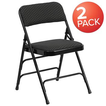 Flash Furniture Hercules Series Curved Triple Braced Metal Folding Chair, Patterned Fabric, Black, 2/PK
