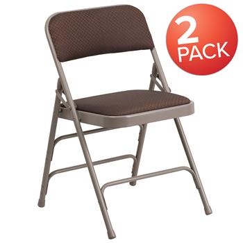 Flash Furniture Hercules Series Curved Triple Braced Metal Folding Chair, Patterned Fabric, Brown, 2/PK