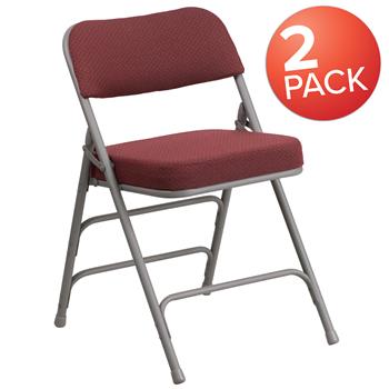 Flash Furniture Hercules Series Premium Curved Double Hinged Metal Folding Chair, Burgundy Fabric, 2/PK