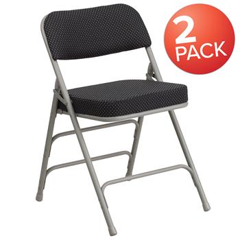 Flash Furniture Hercules Series Premium Curved Double Hinged Metal Folding Chair, Black, 2/PK