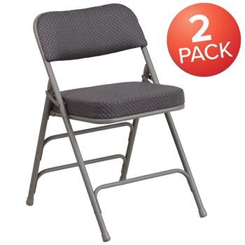 Flash Furniture Hercules Series Premium Curved Double Hinged Metal Folding Chair, Gray Fabric, 2/PK