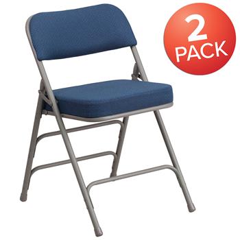 Flash Furniture Hercules Series Premium Curved Double Hinged Metal Folding Chair, Navy Fabric, 2/PK