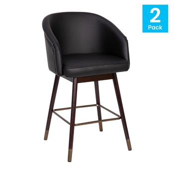 Flash Furniture Margo Mid-Back Modern Counter Stool, 26&quot;H Beechwood Legs, Black LeatherSoft, Set of 2