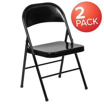 Flash Furniture Hercules Series Double Braced Black Metal Folding Chair,2/PK