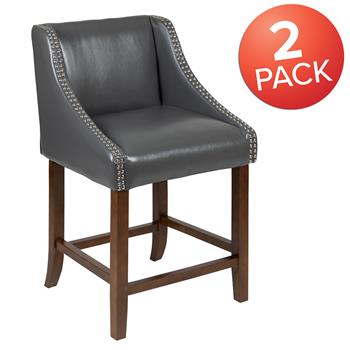 Flash Furniture Carmel Series 24&quot; High Transitional Counter Height Stool, Walnut, Nail Trim, Dark Gray Leathersoft, 2/EA