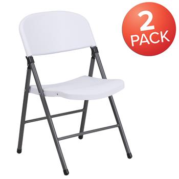 Flash Furniture Hercules Series 330 Lb. Capacity Plastic Folding Chair With Charcoal Frame, Granite White, 2/PK