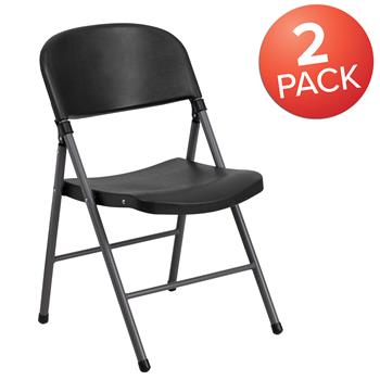 Flash Furniture Hercules Series 330 Lb. Capacity Plastic Folding Chair With Charcoal Frame, Black, 2/PK