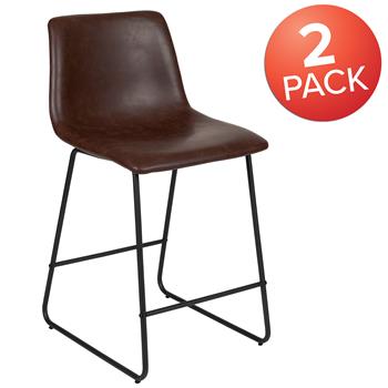 Flash Furniture 24&quot; LeatherSoft Counter Height Barstools In Dark Brown, Set Of 2