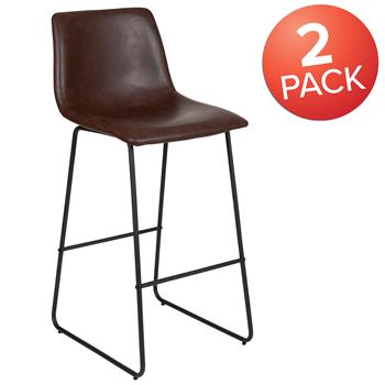 Flash Furniture 30&quot; LeatherSoft Bar Height Barstools In Dark Brown, Set Of 2