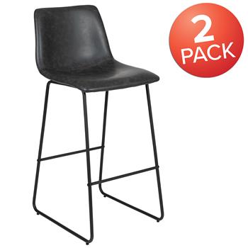 Flash Furniture 30&quot; LeatherSoft Bar Height Barstools In Gray, Set Of 2