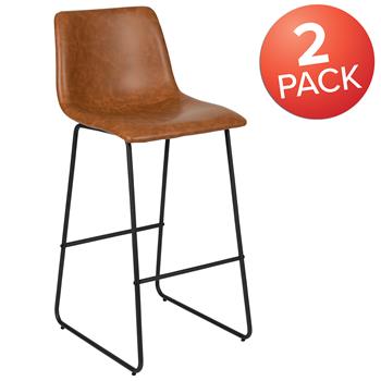 Flash Furniture 30&quot; LeatherSoft Bar Height Barstools In Light Brown, Set Of 2