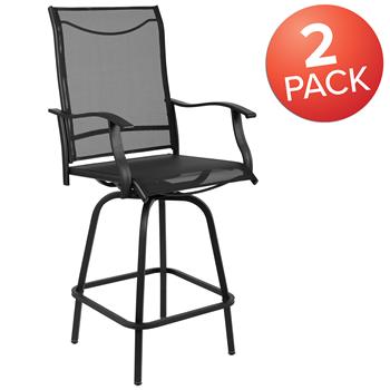 Flash Furniture 30&quot; All-Weather Patio Swivel Outdoor Stools, Black, Set Of 2